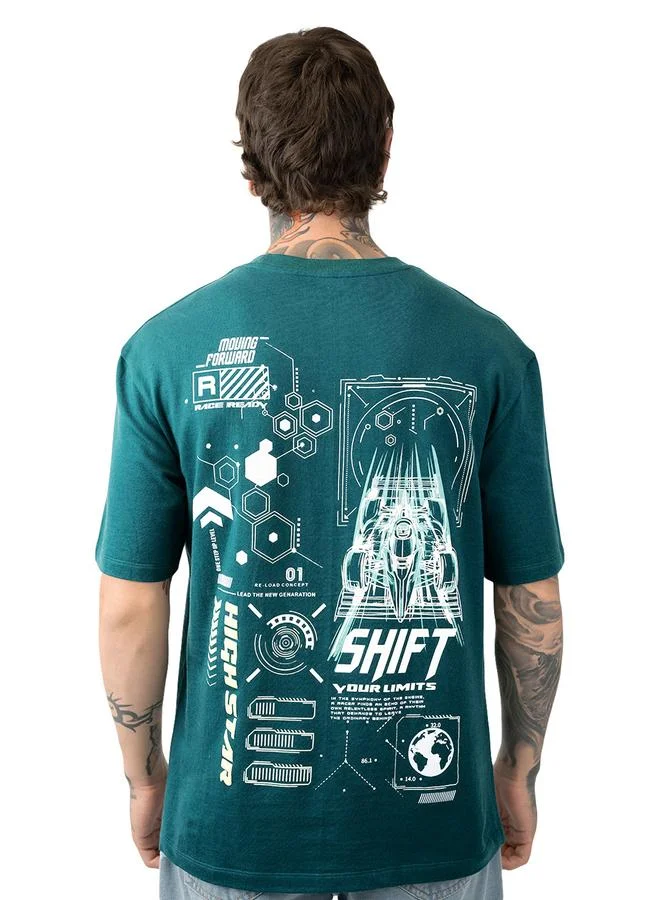 HIGH STAR Moto Racer Graphic Printed Round Neck Short Sleeves Relaxed Fit Cotton T-shirt